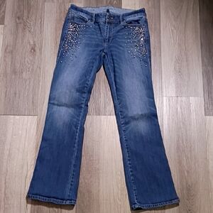 White Black Stylish Blue Flare‎ Jeans with Studded Details Size 4S
